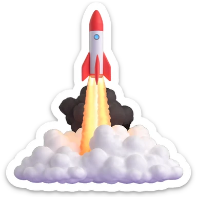 rocket blasting off into the clouds, 3D emoji style sticker