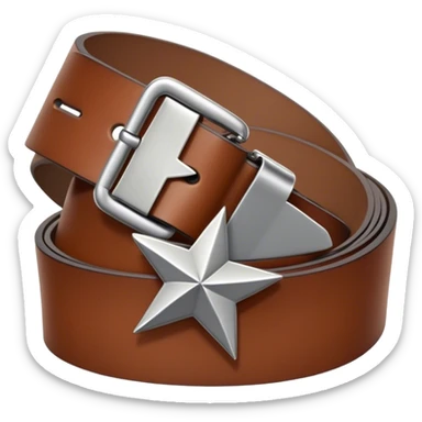 A standalone leather belt, folded neatly, brown color with a silver buckle featuring an engraved star symbol — no background, no person sticker