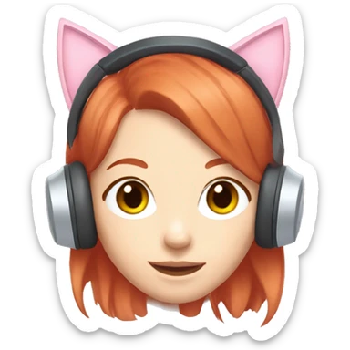 redhead girl with pastel pink gaming headset that has cat ears  sticker