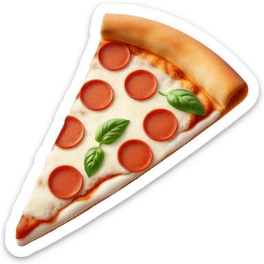 Pizza Napoletana Cinematic Realistic Pizza Napoletana Dish Emoji, depicted as a delicious slice of Neapolitan pizza with a thin, crispy crust, fresh tomato sauce, mozzarella, and basil, rendered with mouth-watering textures and vibrant, warm lighting. sticker