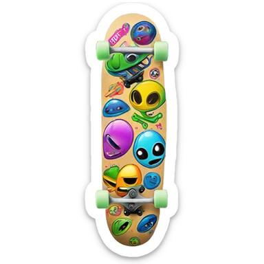 skateboard with alien stickers sticker