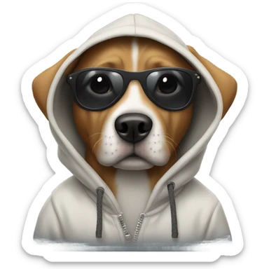 Dog wearing a hoodie and sunglasses sticker