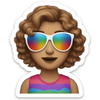 female with brown wavy hair rainbow flag and sunglasses  sticker