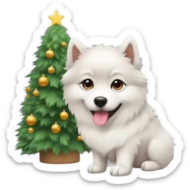 Cute Pomsky dog with Christmas tree sticker