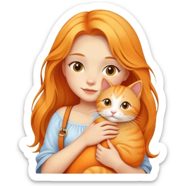 Fair-skinned girl - long golden hair - white sling - hugging a orange cat sticker