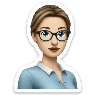 Real Photo of pale beautiful model, straight brown hair up, glasses and blue eyes  sticker