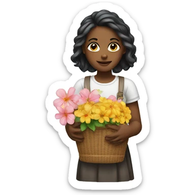 a girl wit a flower basket sticker