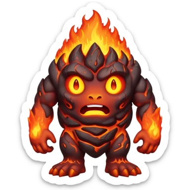 a mystical fast lava creature without arms with molten lava on its head and some rocky shoulders, full body sticker