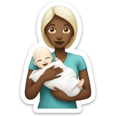 white mom holding little white baby sticker