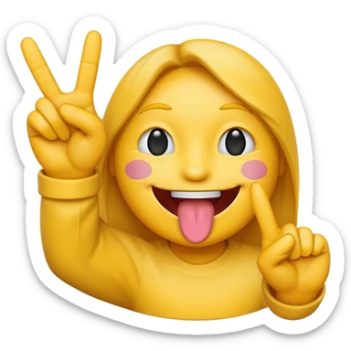Emoji with tongue between peace sign fingers sticker