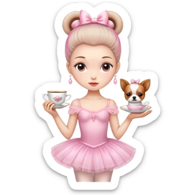 Una bailarina con ropa rosada y con tutu y con cabeza de raza de té sticker
