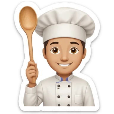 happy chef with chef hat holding a wooden spoon sticker