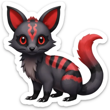 Rare exotic cute epic aesthetic gothic colorful Salandit-Eevee-Civet-species-Fakemon-hybrid-creature, with markings, full body sticker