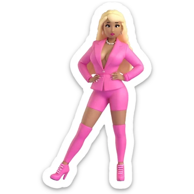 Nicki Minaj wearing a pink outfit with hair that is half blonde and half pink sticker