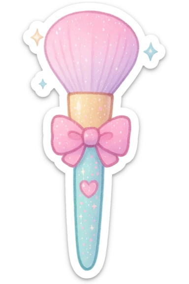girly sparkling makeup brush, pastel colors, cute, no background sticker