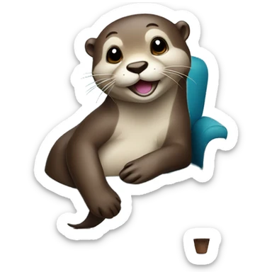 happy otter chilling on a blue couch sticker