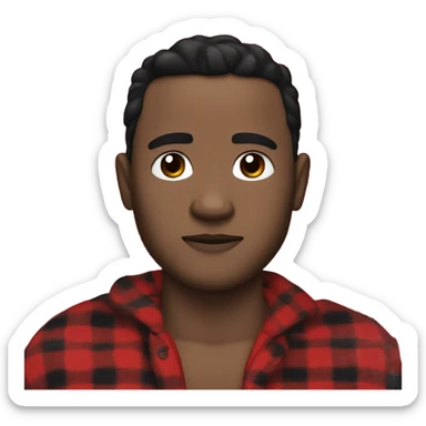 White Man with black hair and brown eyes wearing red and black buffalo plaid pjs sticker