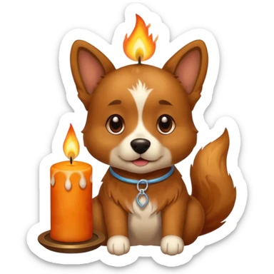 dog holding a lit aromatic candle in hand sticker