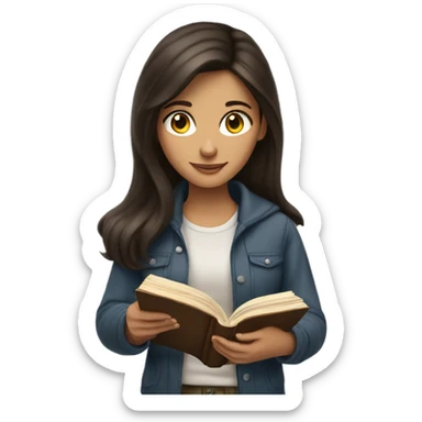 A feminine, brunette girl reading a book sticker