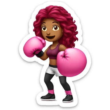 Beautiful tattooed  burgundy long haired woman boxing with pink gloves sticker
