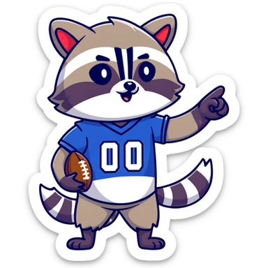 Raccoon pointing in an American football jersey sticker