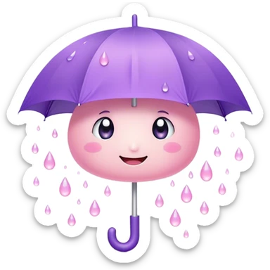 Cute Kawaii Umbrella, small and cute, soft pastel pink and purple, tiny rain droplets smiling down, a chubby round handle, big sparkling eyes full of joy! sticker