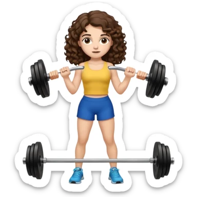 full body, very beautiful italian girl, dark brown eyes, looking like Emma Watson, with curly and big volume very bright brown hair, and a golden piercing ring in nose on left side, pumping dumbbells

 sticker