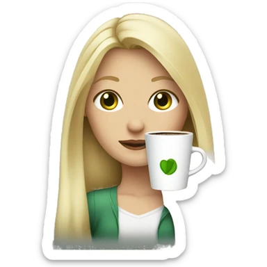 long blonde hair green eyed girl holding coffee sticker