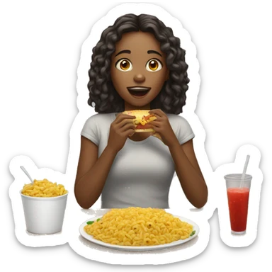 girl eating a lot of food sticker