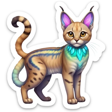 Colorful Neon exotic iridescent tropical shiny Fantasy-Siamese-Bobcat-Caracal-Moth-Scottish-Fold-feline-Fakémon-feline-hybrid (full body) sticker
