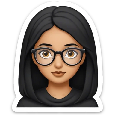 arabic brown girl with black hair  and glasses black colored eyes sticker
