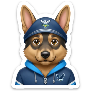 German shepherd in seahawk clothing sticker