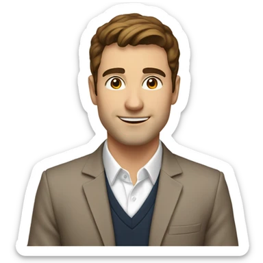 man, in smart casual, 30 y.o., business, short brown hair, white, brown eyes and eyebrows  sticker