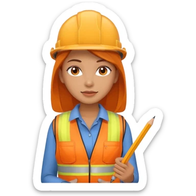 worker woman wearing orange west holding a pencil sticker
