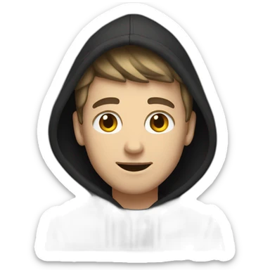 White Young man with a dark hood behind his laptop sticker
