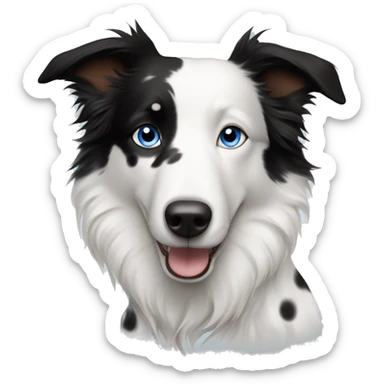 A white with black spots merel border collie with one blue eye and one brown eye ears sticking up  sticker