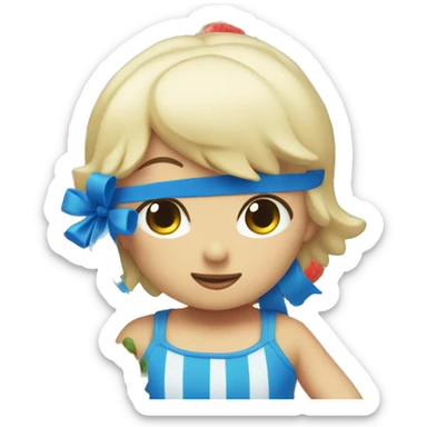 Blue ribbon on top of a strawberry sonny angel sticker