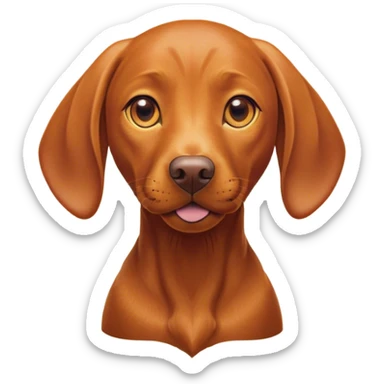 Cinematic Cute Vizsla Portrait Emoji, Head tilted playfully and inquisitively, featuring a sleek rust and gold Fur with a natural sheen, round, sparkling amber eyes filled with curiosity, Simplified yet irresistibly adorable features, highly detailed, glowing with a warm, friendly glow, high shine, affectionate and spirited, stylized with a touch of whimsy, bright and endearing, soft glowing outline, capturing the essence of a mischievous yet loving companion, so playful it feels like it could dash out of the screen and into your arms! sticker