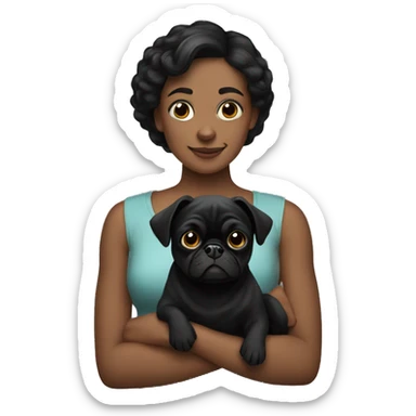 woman holding Black pug sticker