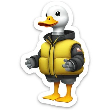 Robot duck with a north face puffer jacket  sticker
