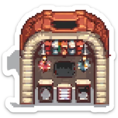 theater building, pixel art style sticker