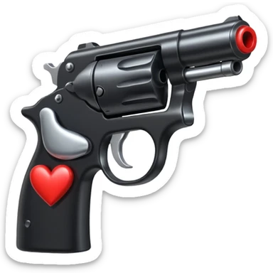 Black hand gun shooting a heart bullets out of the tip  sticker