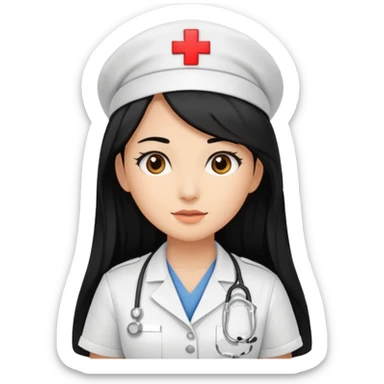 nurse assistence with long black hair sticker