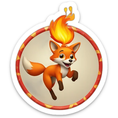 a circus fox jumping a flame ring  sticker