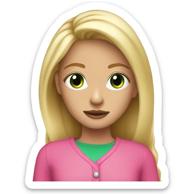 blonde hair down green eye girl standing with pink long sleeves sticker