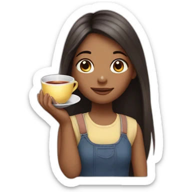 A girl with long haïr and a tea un The hand sticker
