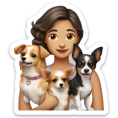 Girl with 3 dogs: chihuahua, corgi and poodle sticker