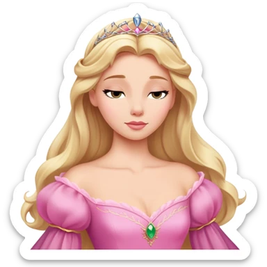 extremely simplified Aurora Sleeping Beauty, basic pink ball gown, simple blonde hair, absolute minimum details, slightly zoomed out view sticker