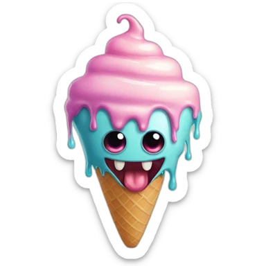 a scary monster that looks like a melting ice cream cone sticker