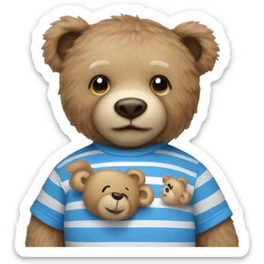 Teddy bear wearing blue stripy T-shirt  sticker